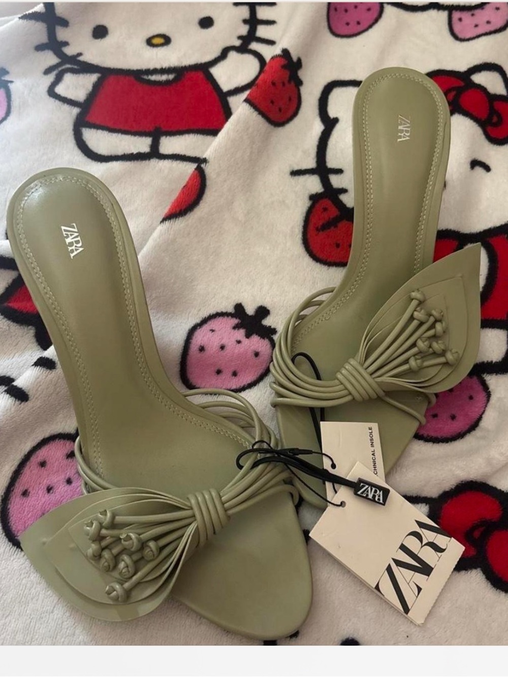 ZARA Olive Green Knotted Slide Heels